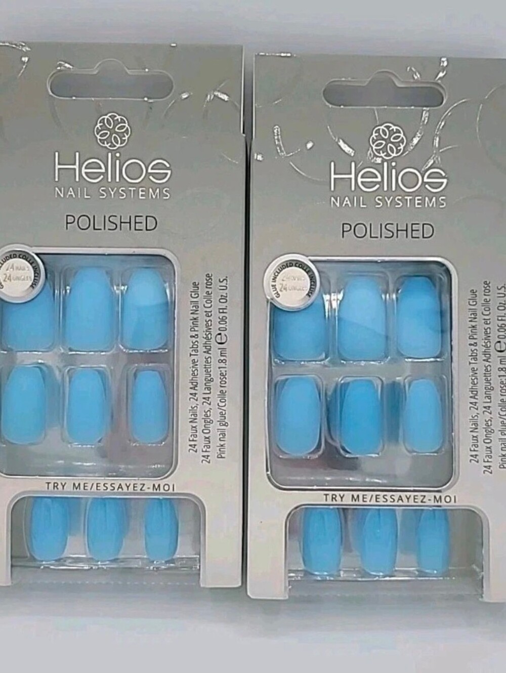 NIB 2x Helios Nail Systems Polished Blue Matte Press On Nails 24 Pcs Each